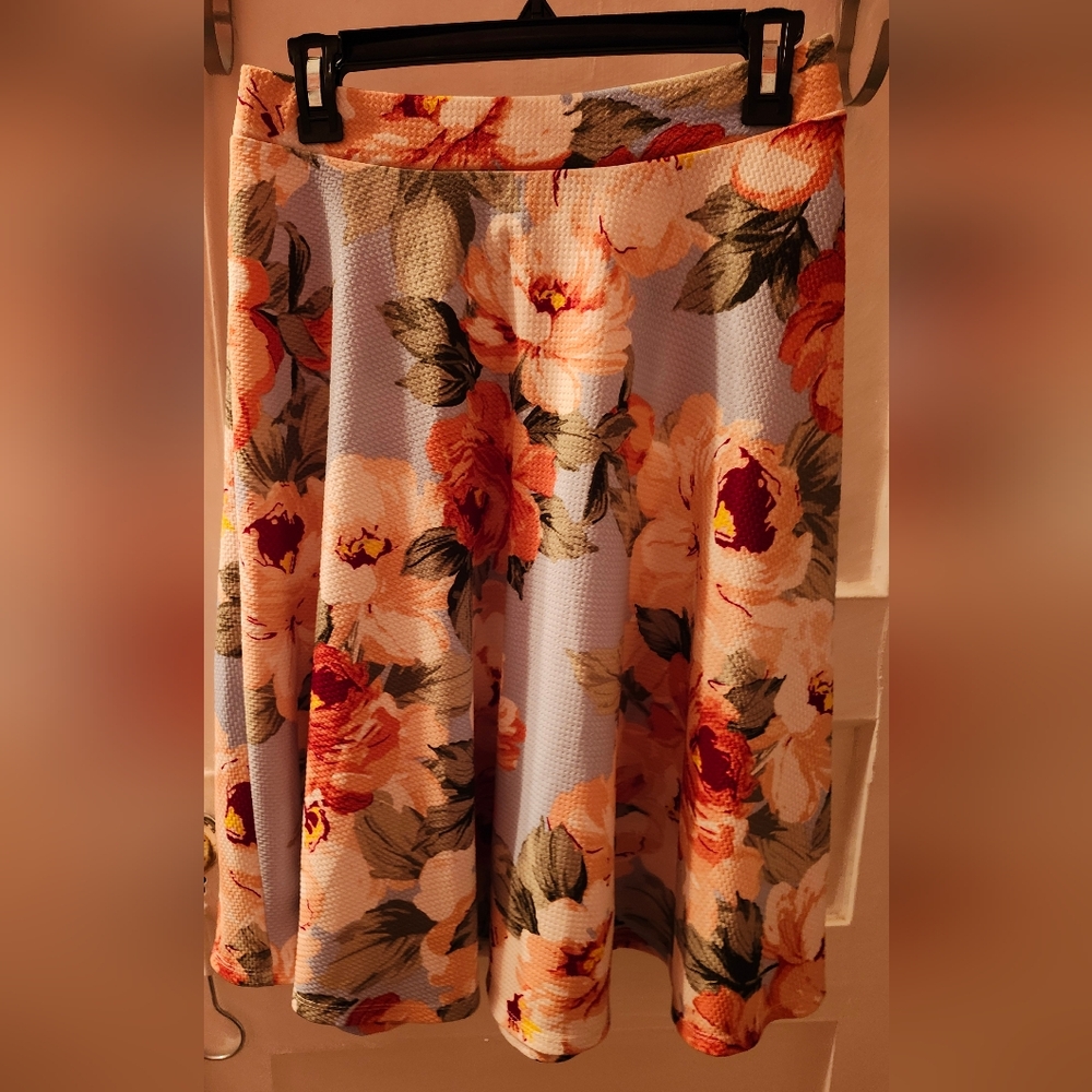 Faith and Joy Floral Skirt with Orange and Red Accents